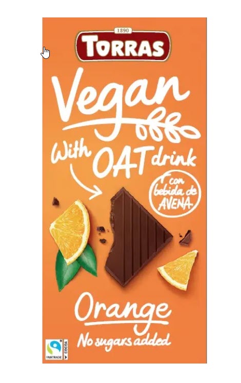 Vegan Chocolate with Oat Drink Orange Sugar Free