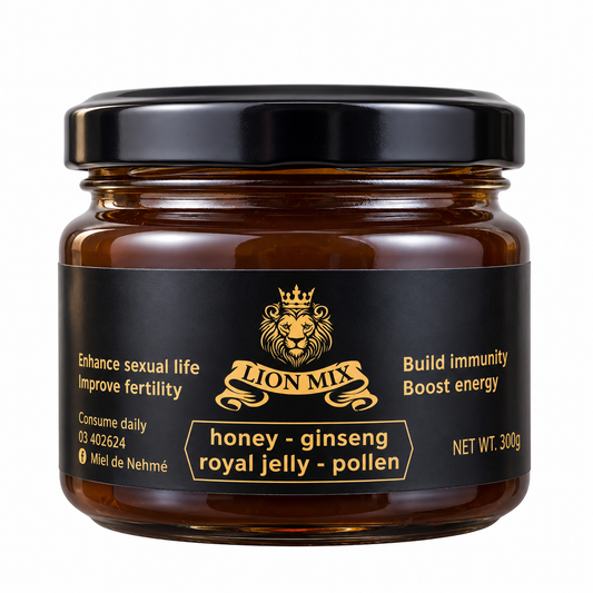 Nehmé Naturals Lion Mix honey with ginseng royal jelly and bee pollen 350 g jar