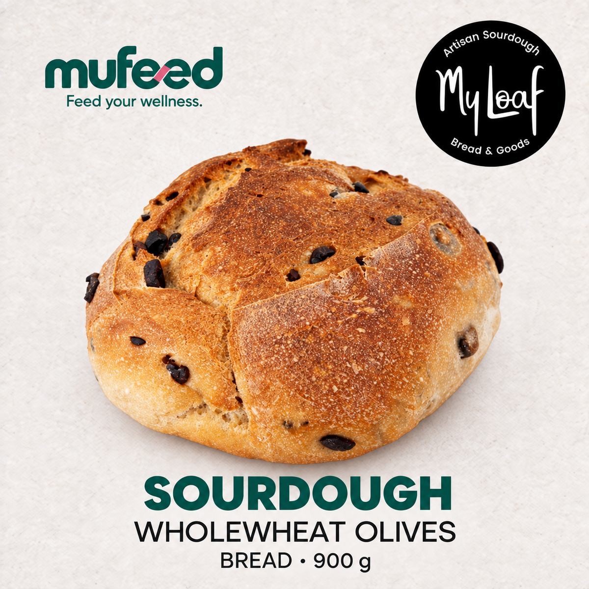 My Loaf Wholewheat Olive Sourdough Bread – 900 g