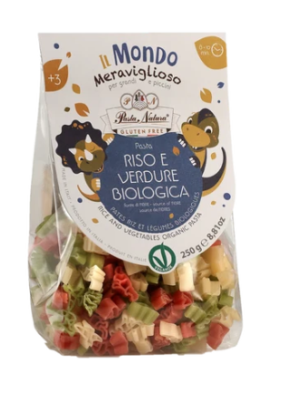 Organic Gluten Free Rice & Vegetables Kids Pasta - Dinosaurs product packaging
